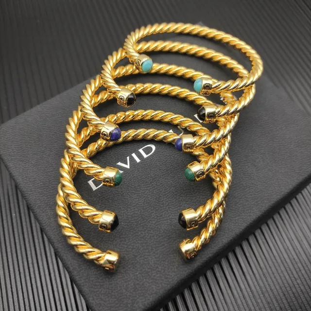 David Yurman Cable Classics Malachite-End Twisted Gold Bracelet 3