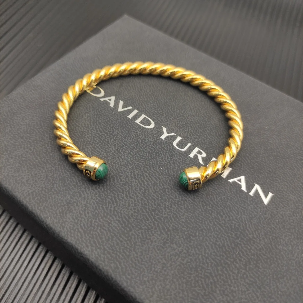 David Yurman Cable Classics Malachite-End Twisted Gold Bracelet 4