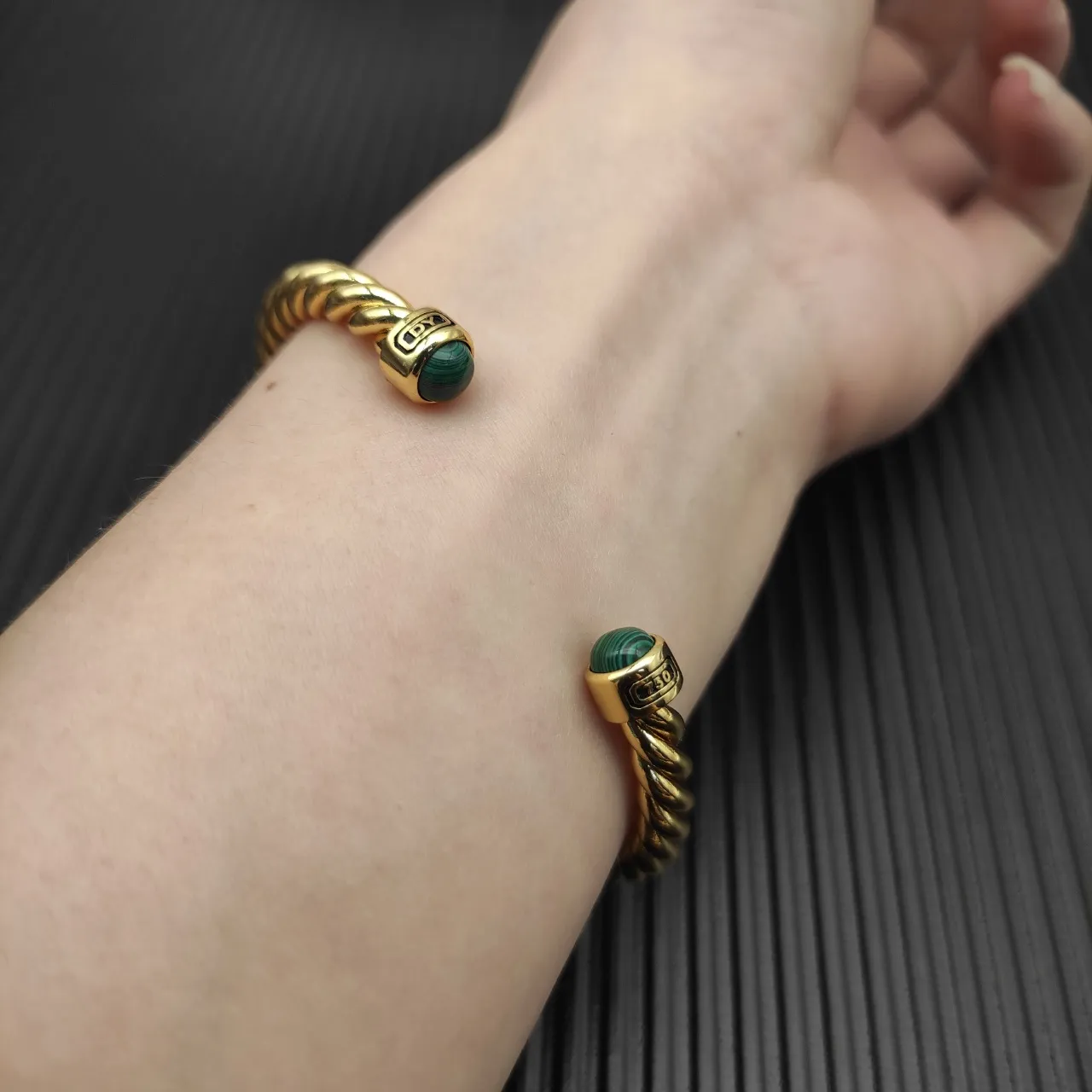 David Yurman Cable Classics Malachite-End Twisted Gold Bracelet 5
