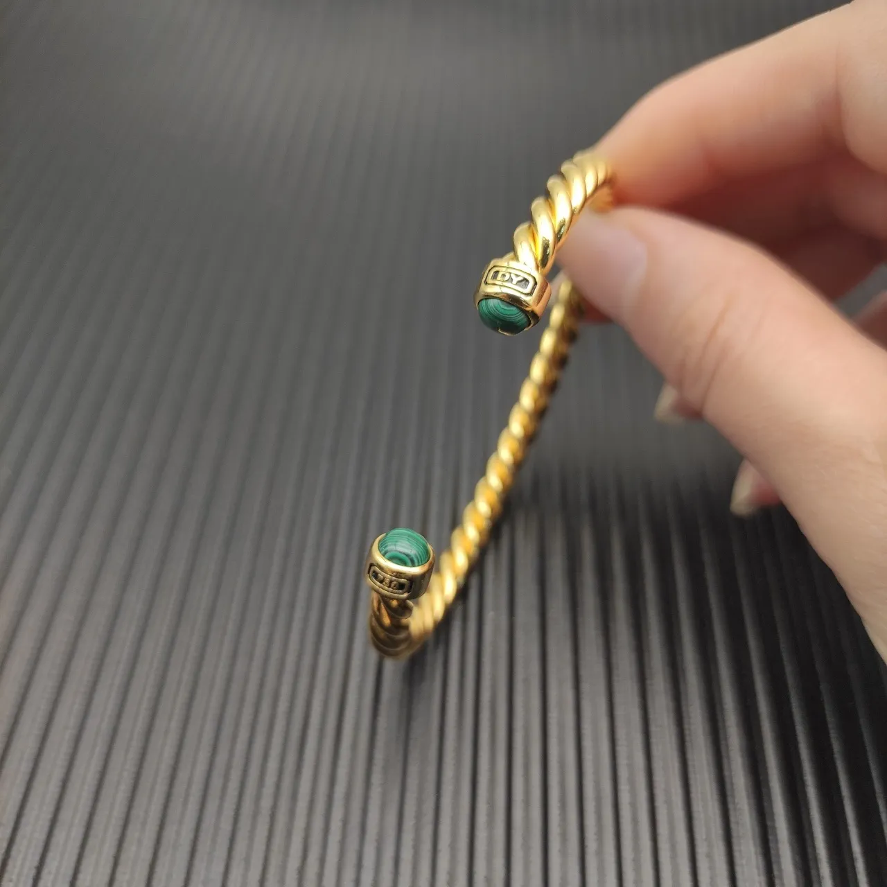 David Yurman Cable Classics Malachite-End Twisted Gold Bracelet 6