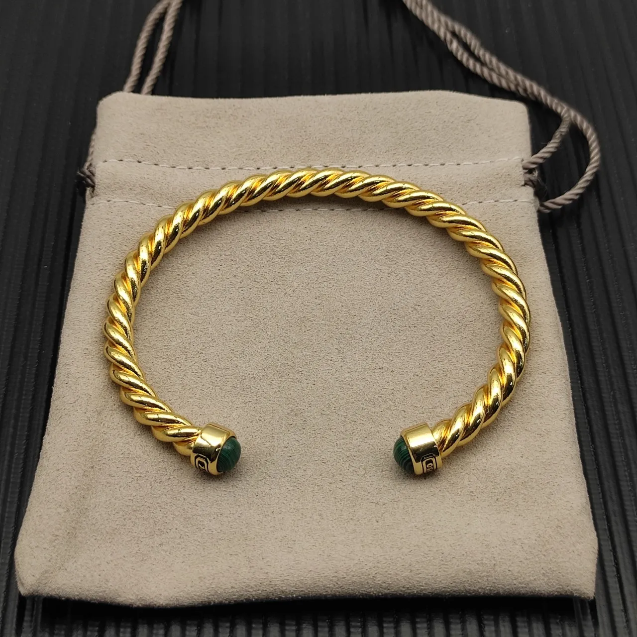 David Yurman Cable Classics Malachite-End Twisted Gold Bracelet 9