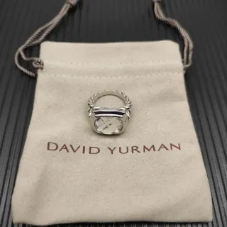 David Yurman Cable Classics Silver Beige Twisted Band Cushion-Cut Clear Stone Ring