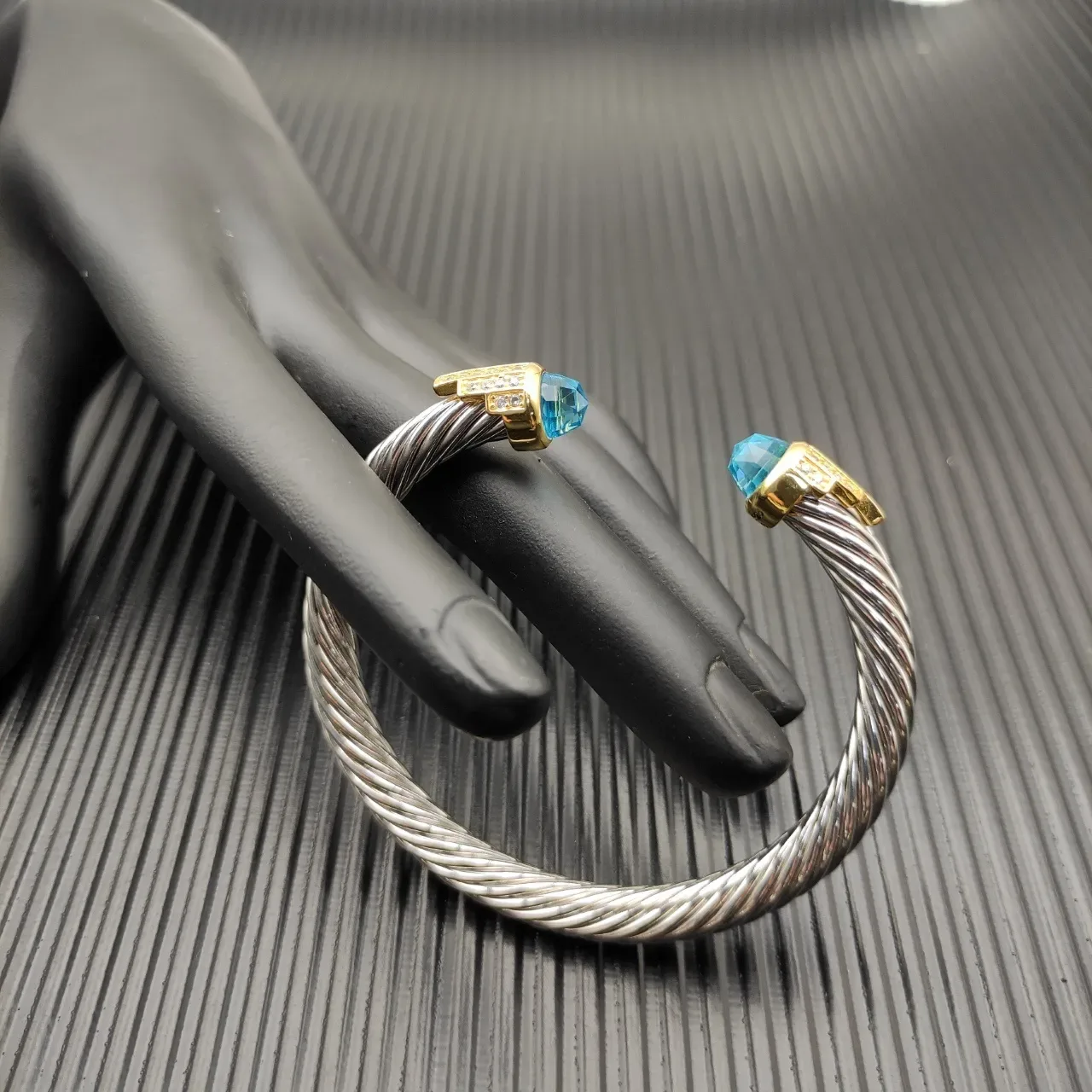 David Yurman Cable Classics Twisted Cable Blue Topaz and Diamond Bracelet 3