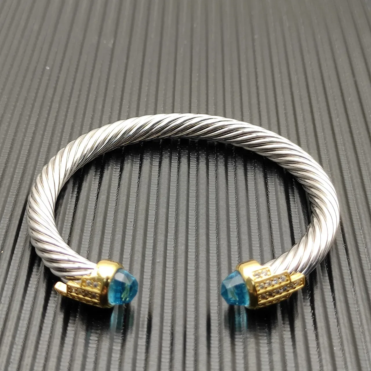 David Yurman Cable Classics Twisted Cable Blue Topaz and Diamond Bracelet 5