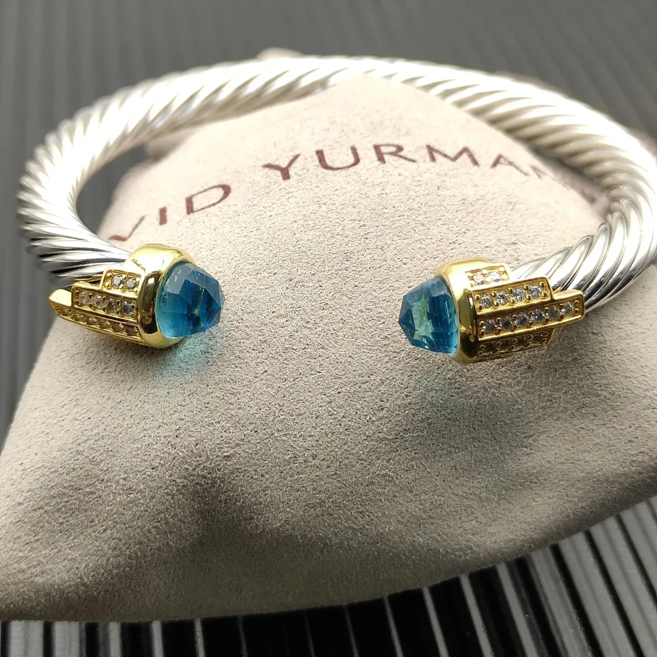 David Yurman Cable Classics Twisted Cable Blue Topaz and Diamond Bracelet 7