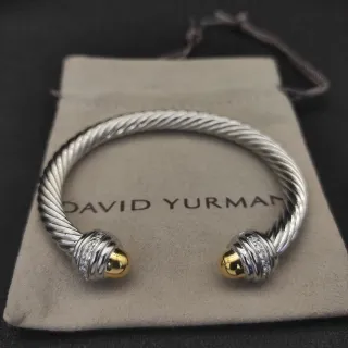 David Yurman Cable Classics Pulsera de plata y oro con pavé trenzada