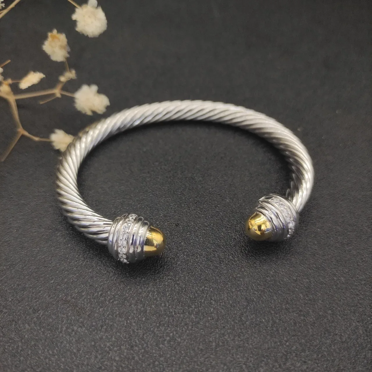 David Yurman Cable Classics Twisted Silver and Gold Pavé Bracelet 3
