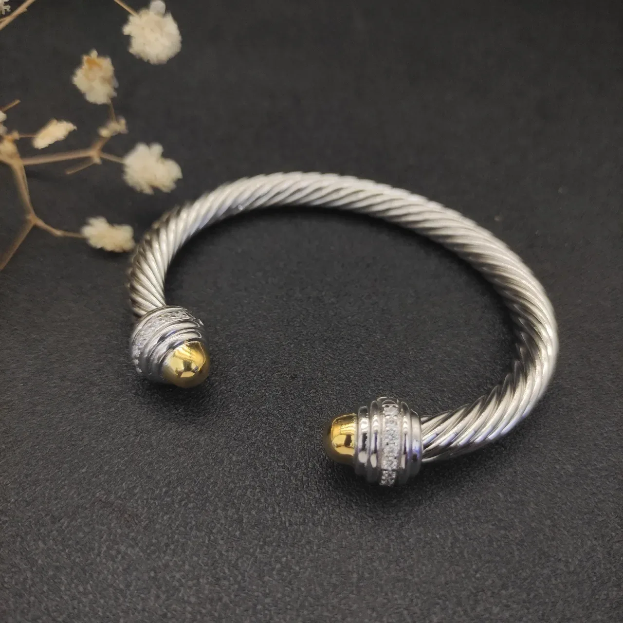 David Yurman Cable Classics Twisted Silver and Gold Pavé Bracelet 4