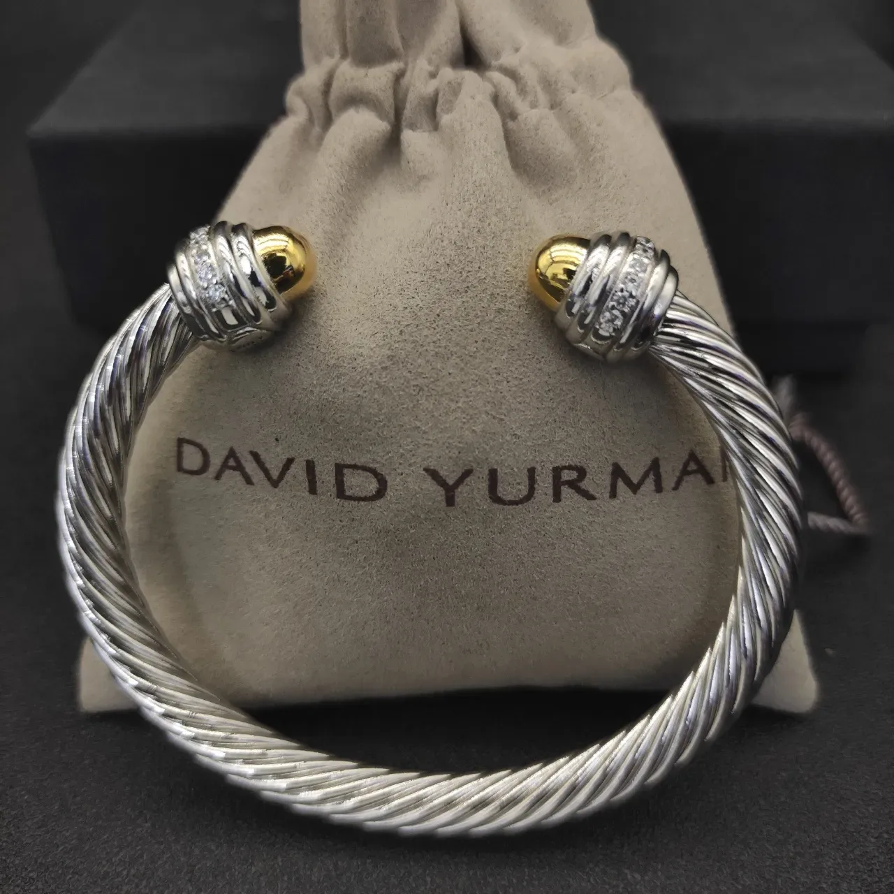 David Yurman Cable Classics Twisted Silver and Gold Pavé Bracelet 7