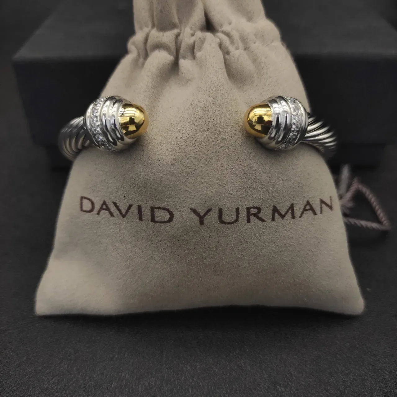 David Yurman Cable Classics Twisted Silver and Gold Pavé Bracelet 8