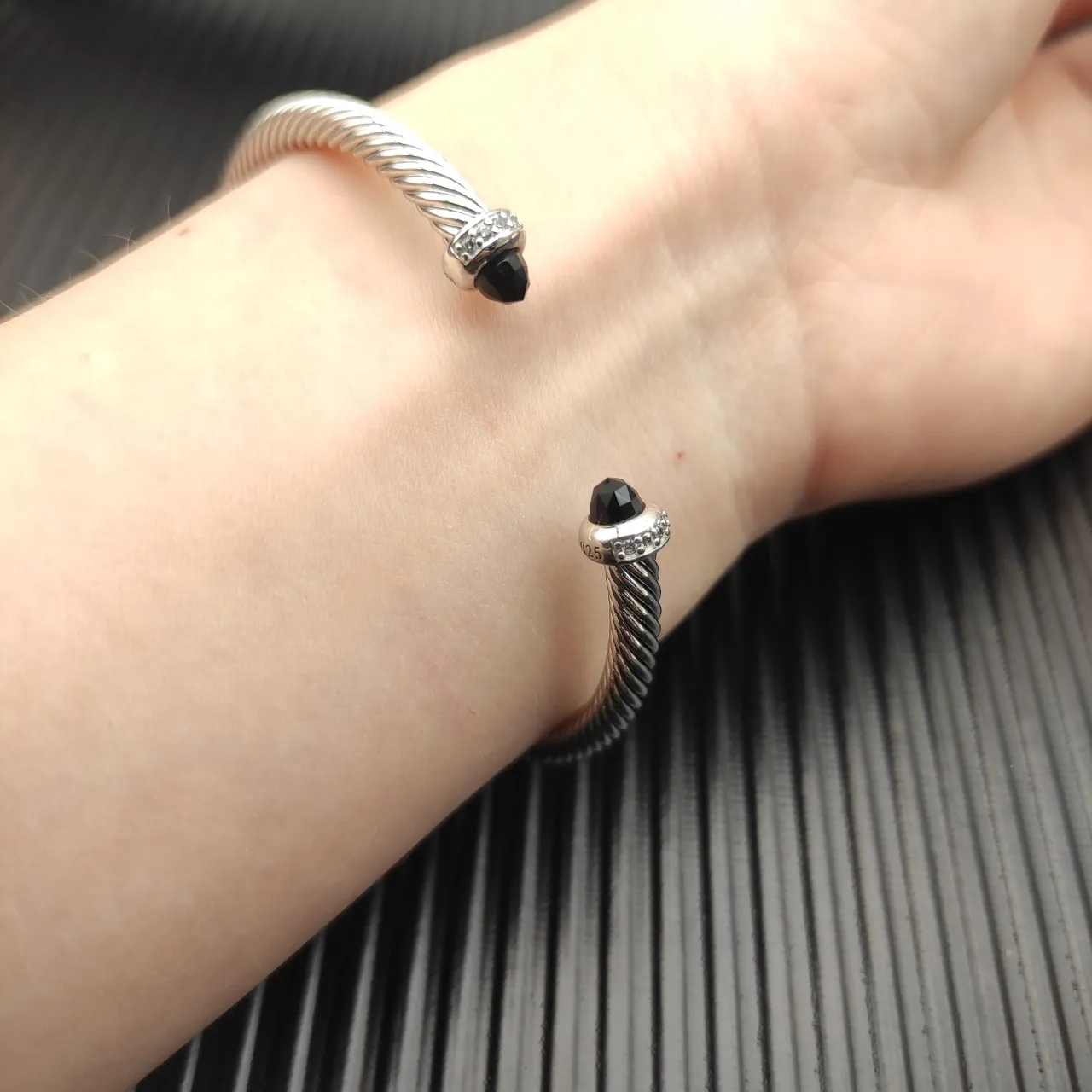 David Yurman Cable Classics Twisted Sterling Silver Black Cabochon Bracelet 8