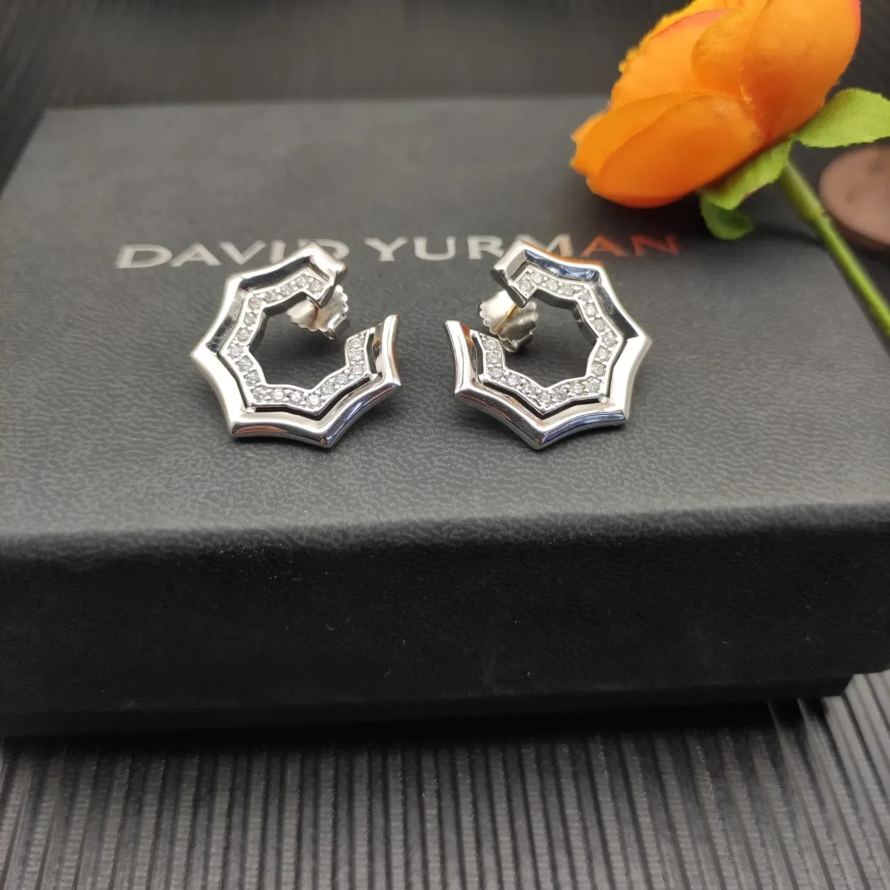 David Yurman Geometric Pavé Hexagon Hoop Earrings 6