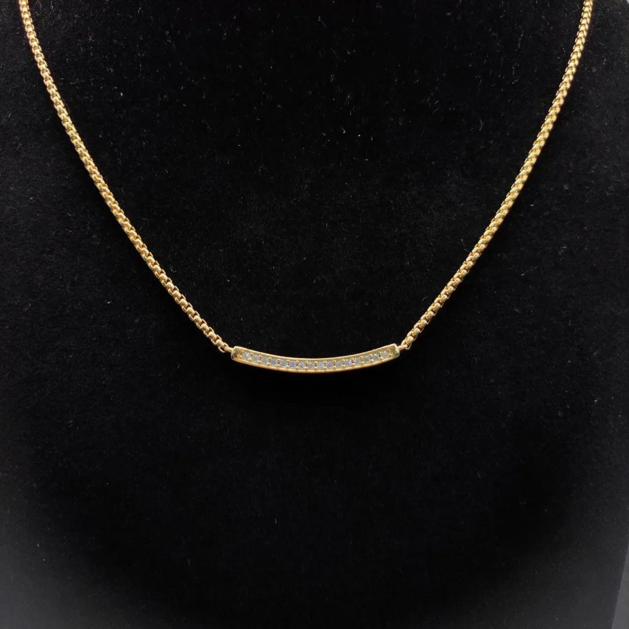David Yurman Gold Beige Box Chain Curved Bar Pendant Necklace 6