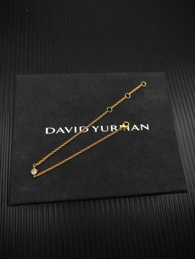 David Yurman Gold Beige Cable Chain Single Square-Cut Stone Bracelet 5