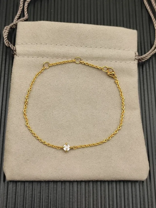 David Yurman Gold Beige Cable Chain Single Square-Cut Stone Bracelet 9