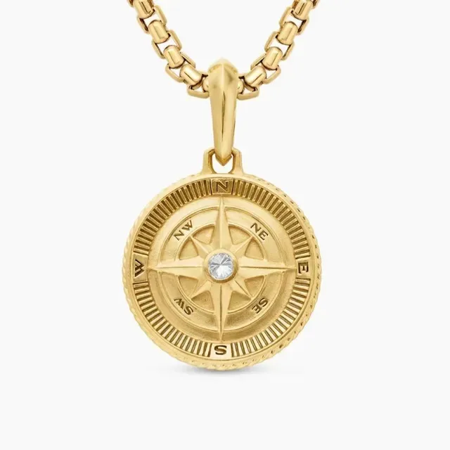 David Yurman Gold Silver Compass Rose Pendant Necklace 6