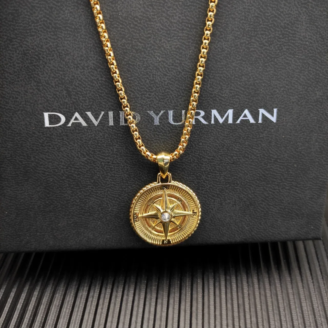 David Yurman Gold Silver Compass Rose Pendant Necklace 7