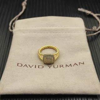 David Yurman Gold White Twisted Cable Band Square Pavé-Set Face Ring
