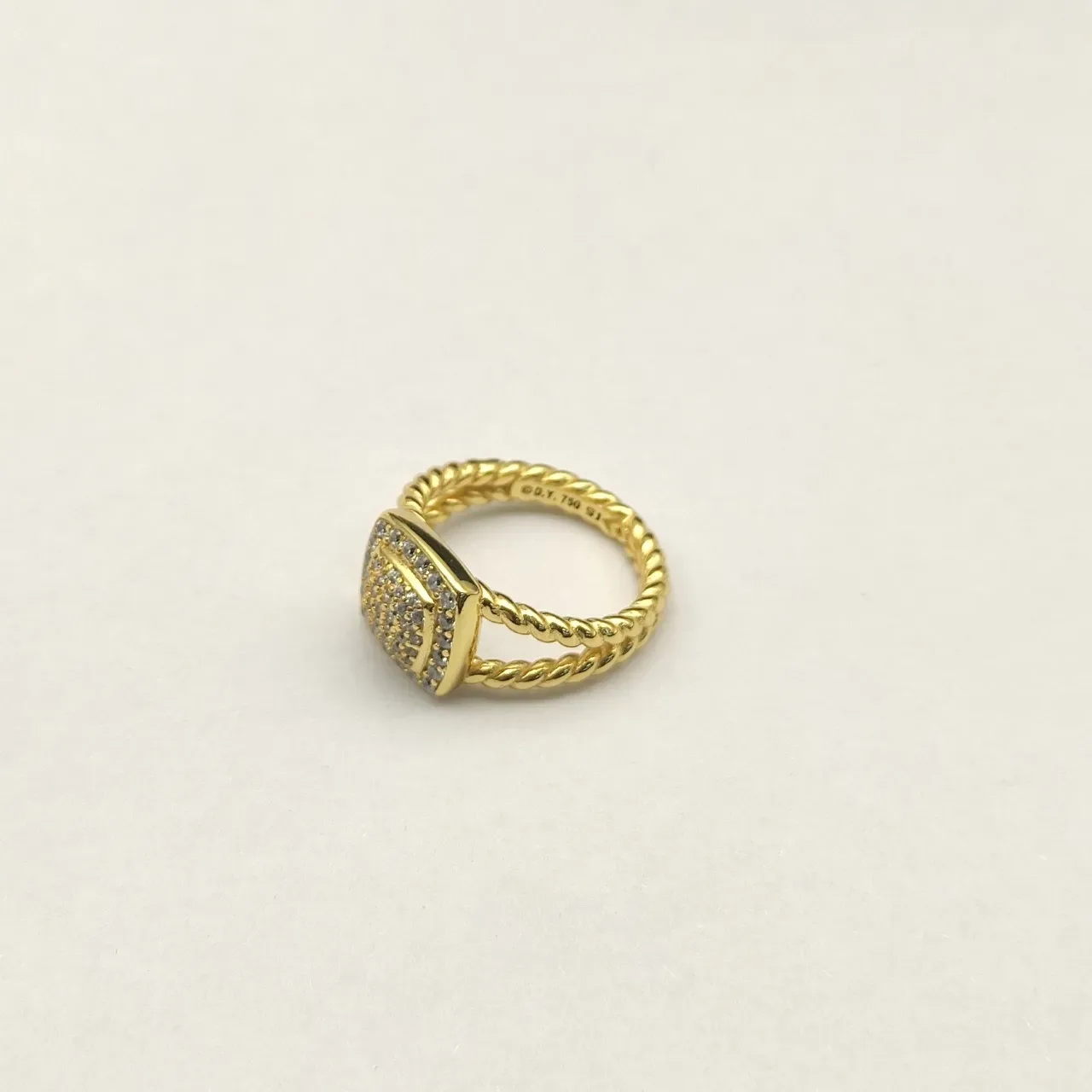 David Yurman Gold White Twisted Cable Band Square Pavé-Set Face Ring 3