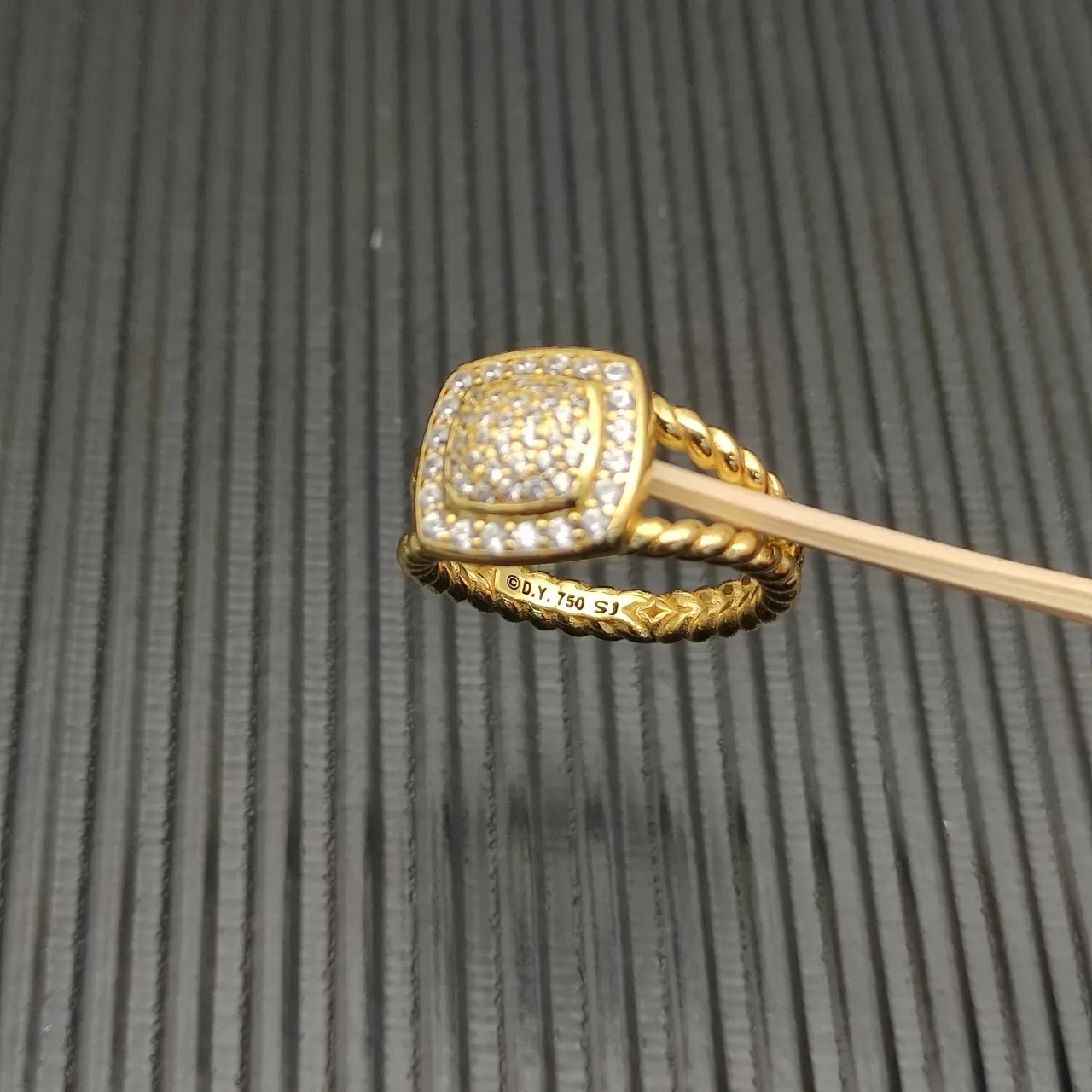 David Yurman Gold White Twisted Cable Band Square Pavé-Set Face Ring 5