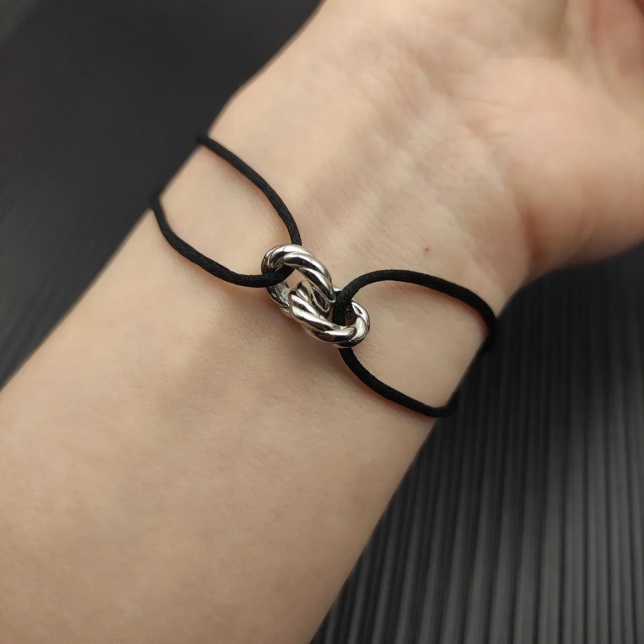 David Yurman Knot Charm Black Cord Bracelet 9