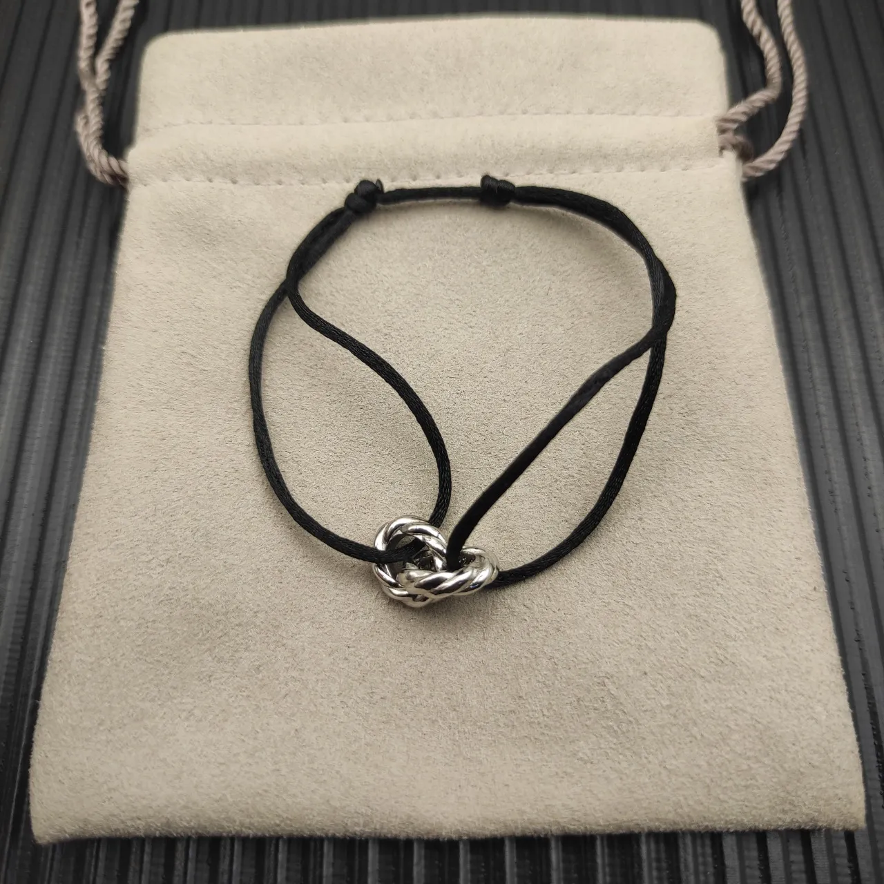 David Yurman Knot Charm Black Cord Bracelet 10