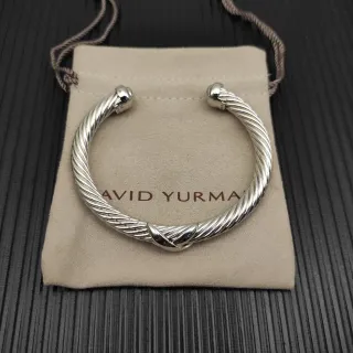David Yurman Plata Beige Cable Trenzado Pulido Pulsera