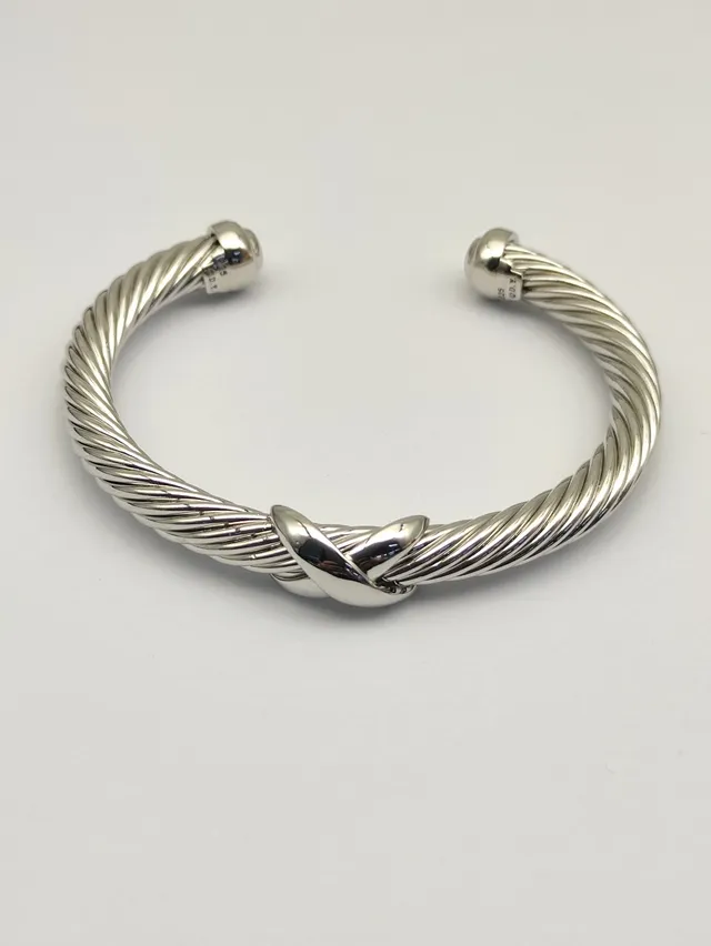 David Yurman Silver Beige Twisted Cable Polished Bracelet 6