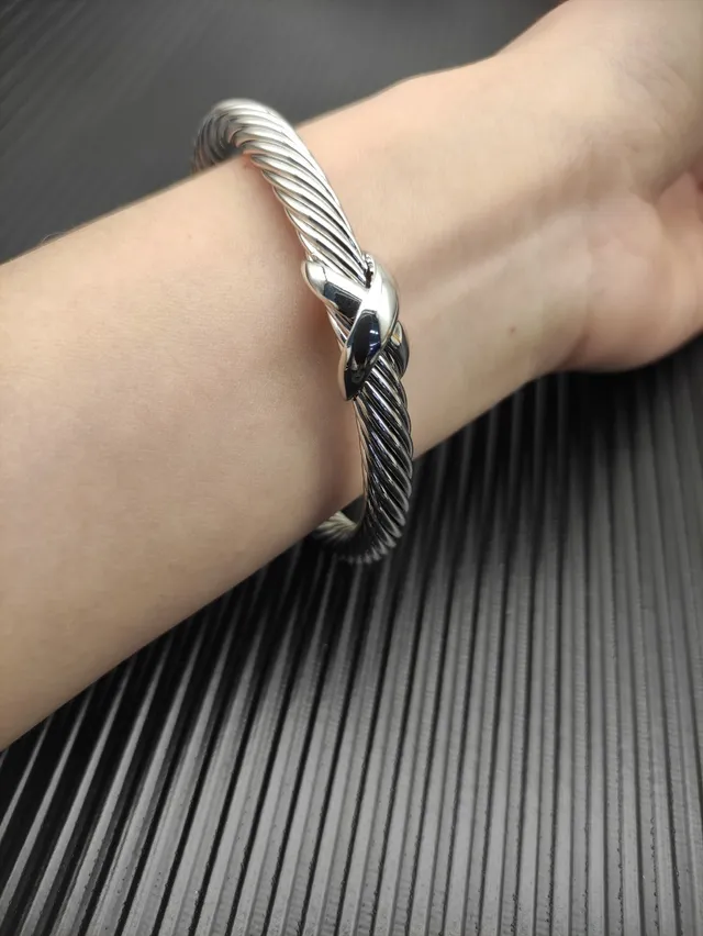 David Yurman Silver Beige Twisted Cable Polished Bracelet 7