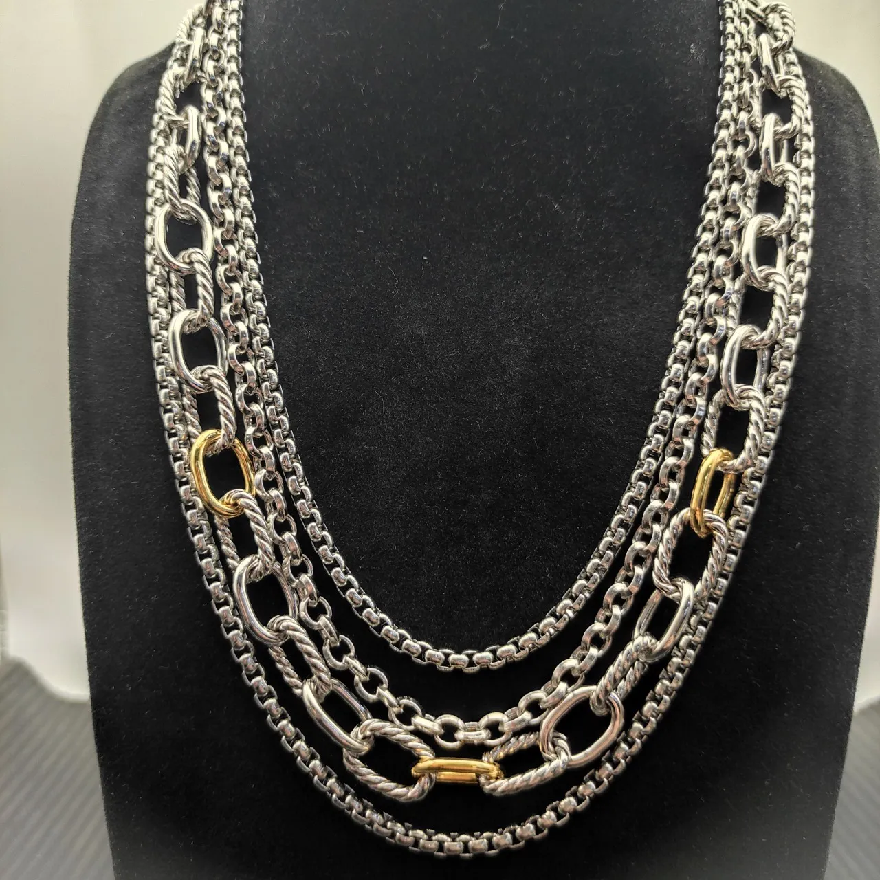 David Yurman Silver Gold Multi-Strand Twisted Cable Necklace 7