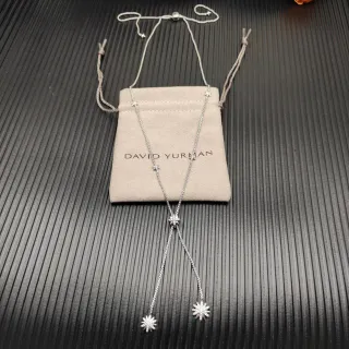 David Yurman Colar Starburst Prata Bege Estilo Lariat Motivos Pavé-Set