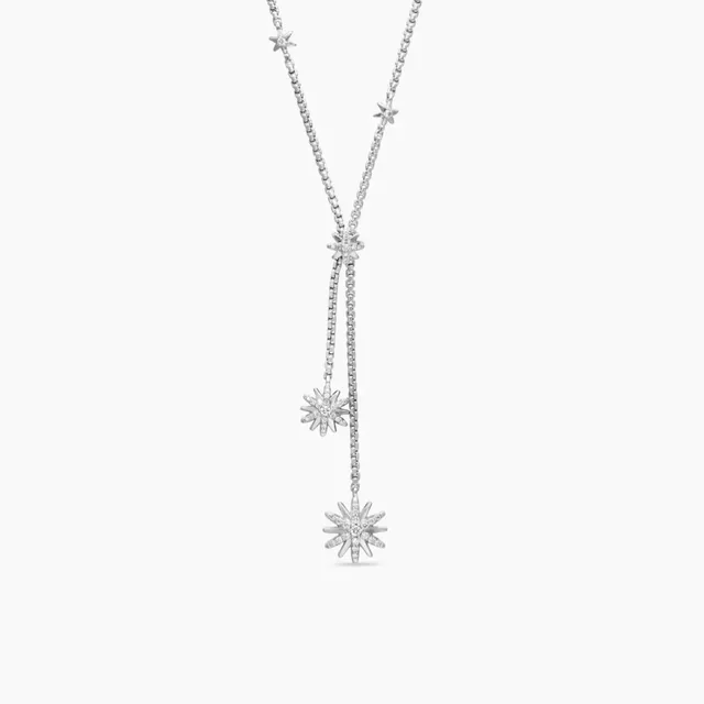 David Yurman Starburst Silver Beige Lariat-Style Pavé-Set Motifs Necklace 2