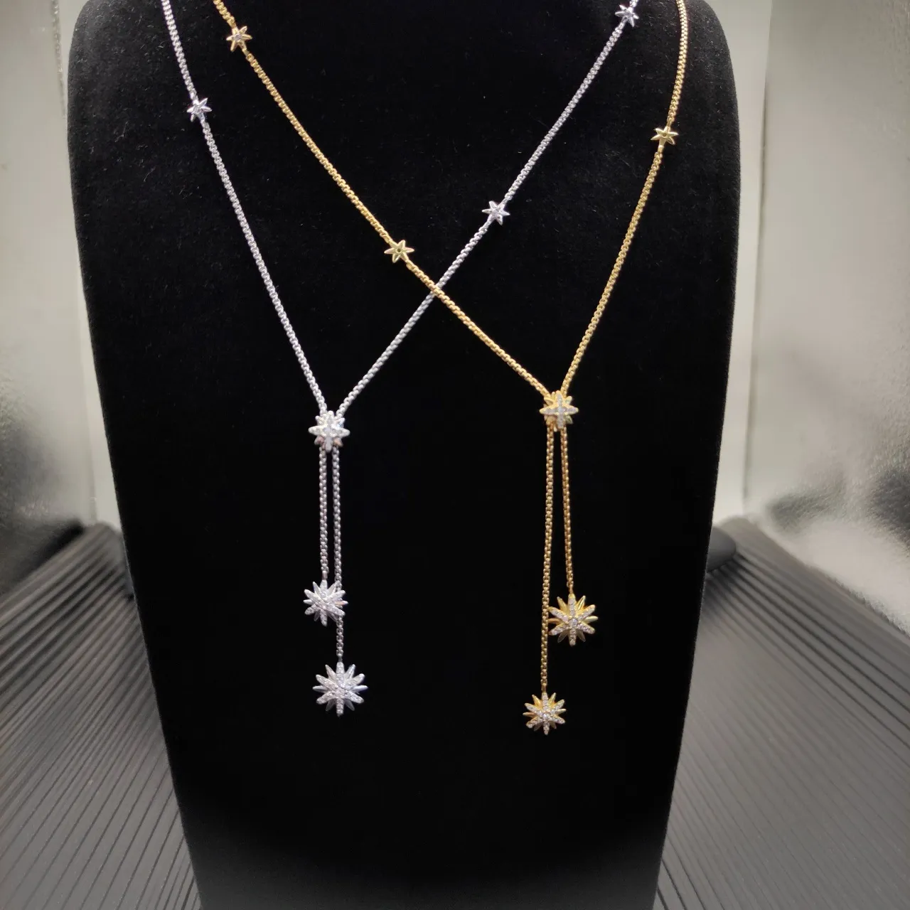 David Yurman Starburst Silver Beige Lariat-Style Pavé-Set Motifs Necklace 3
