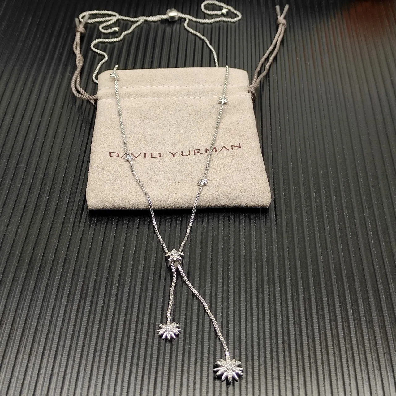David Yurman Starburst Silver Beige Lariat-Style Pavé-Set Motifs Necklace 9