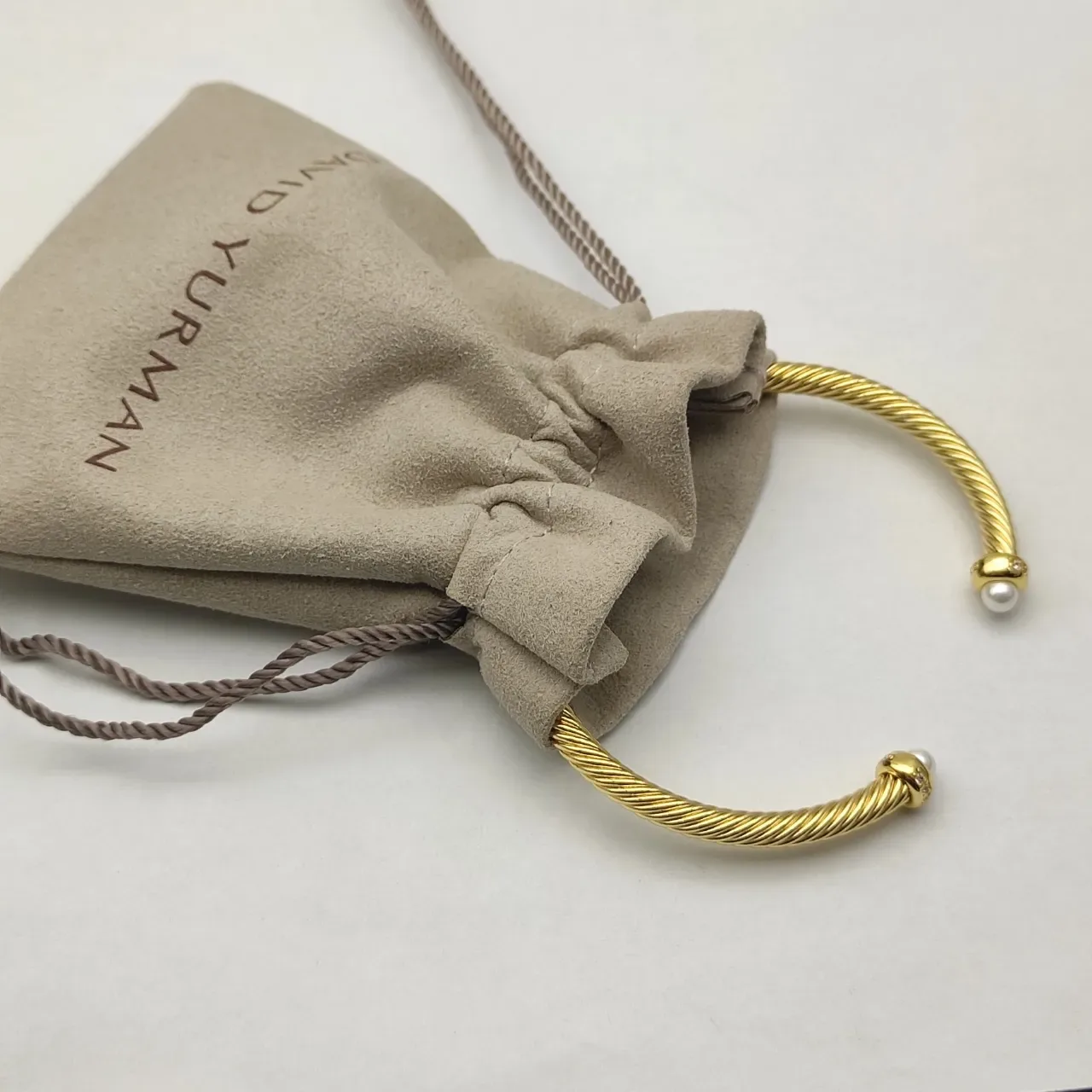 David Yurman Twisted Cable Pearl-End Gold-Toned Bracelet 4
