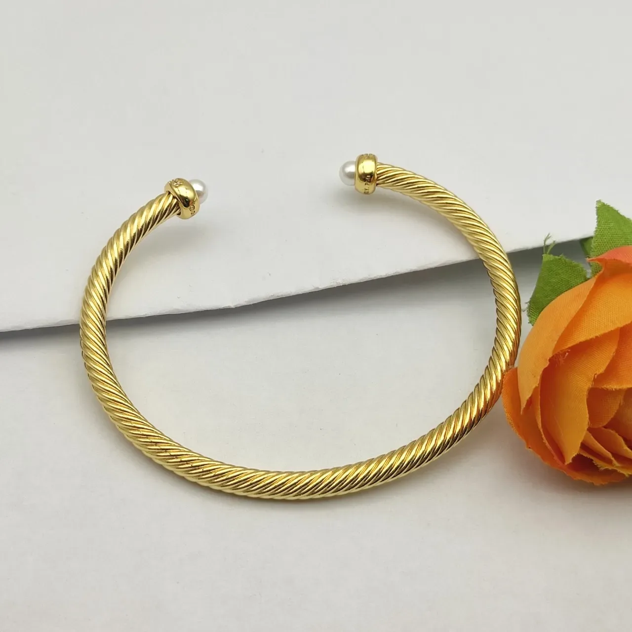 David Yurman Twisted Cable Pearl-End Gold-Toned Bracelet 5