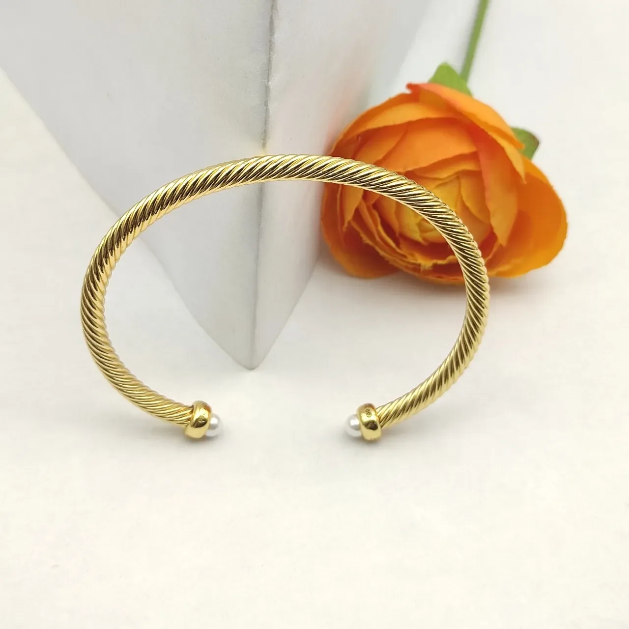 David Yurman Twisted Cable Pearl-End Gold-Toned Bracelet 6