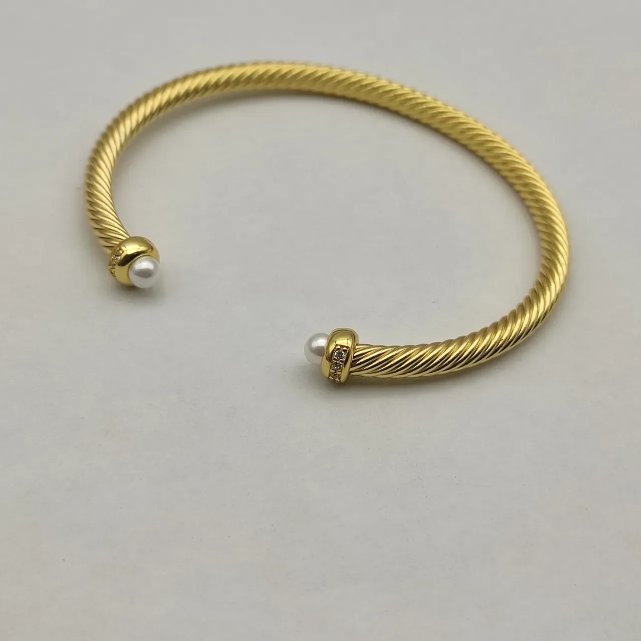 David Yurman Twisted Cable Pearl-End Gold-Toned Bracelet 7