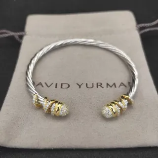 David Yurman Pulsera Cable Trenzado Dos Tonos Diamante Pavé End Cap