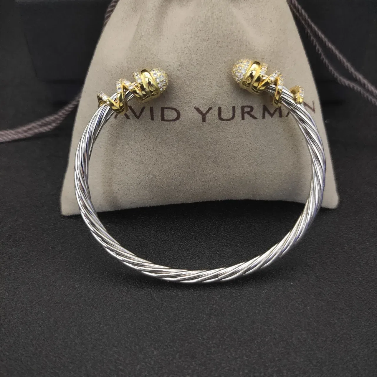 David Yurman Twisted Cable Two-Tone Diamond Pavé End Cap Bracelet 3