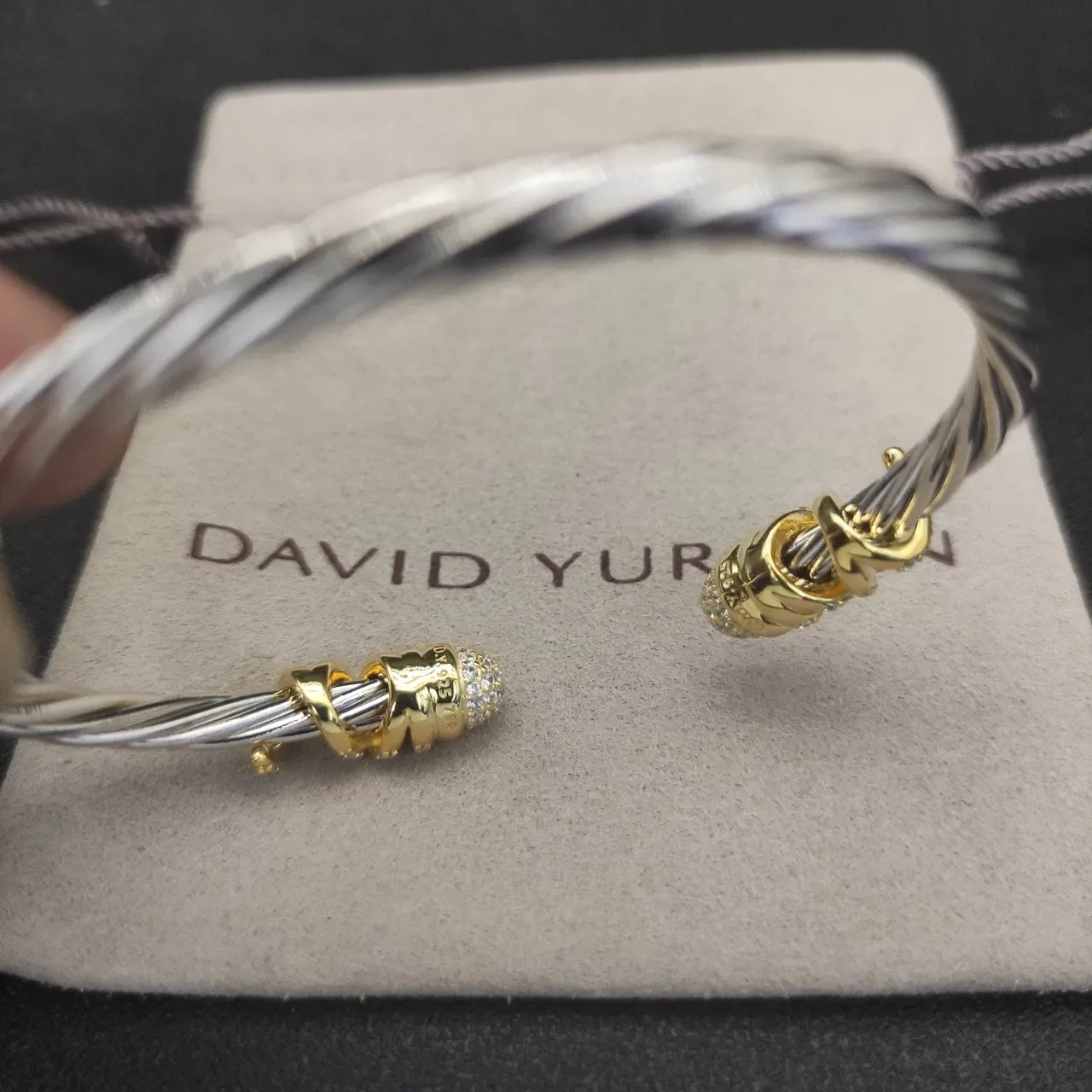 David Yurman Twisted Cable Two-Tone Diamond Pavé End Cap Bracelet 4