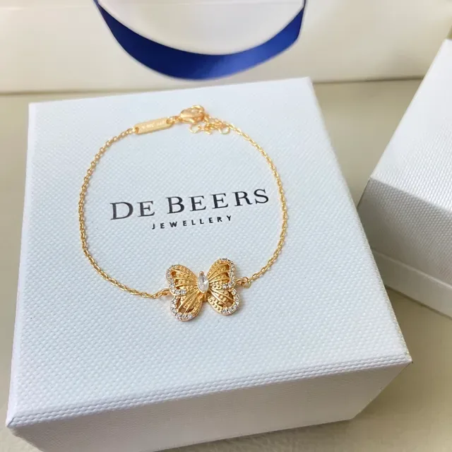 De Beers Silver Gold Butterfly Charm Pavé-Set Crystals Bracelet 4