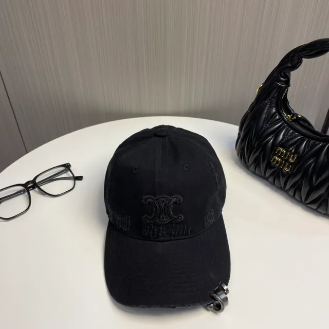 Distressed Black Embroidered Monogram Baseball Cap 2
