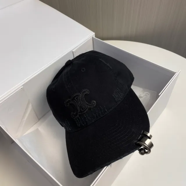 Distressed Black Embroidered Monogram Baseball Cap 3