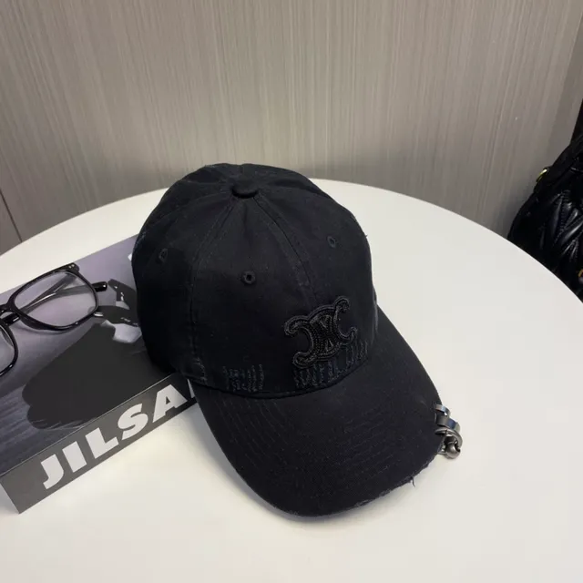 Distressed Black Embroidered Monogram Baseball Cap 4