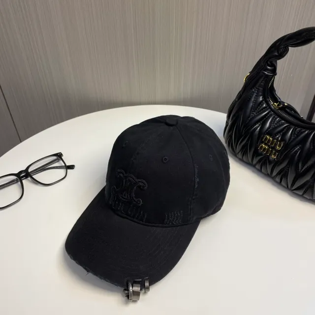 Distressed Black Embroidered Monogram Baseball Cap 5