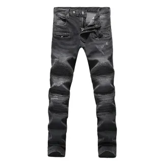 Distressed Moto-Panelled Washed Black Slim-Fit Jeans