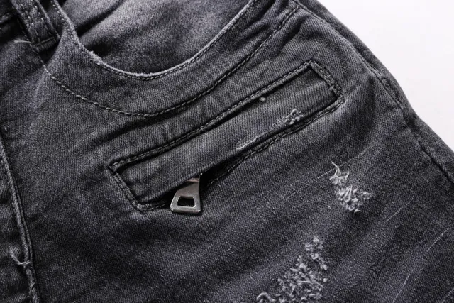 Distressed Moto-Panelled Washed Black Slim-Fit Jeans 14