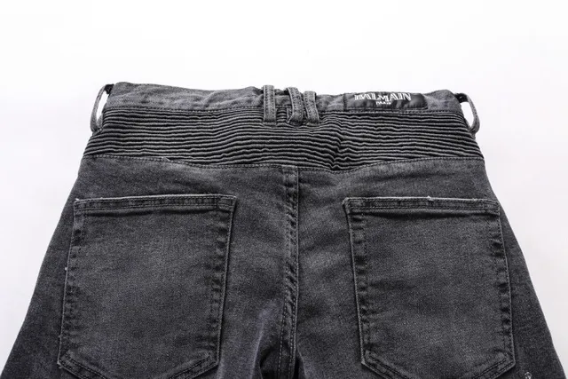 Distressed Moto-Panelled Washed Black Slim-Fit Jeans 16