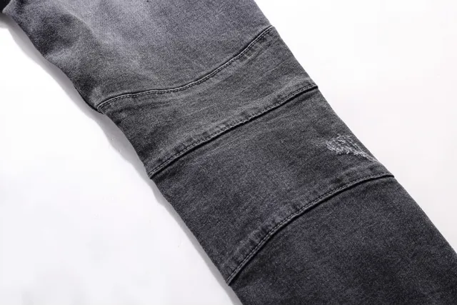 Distressed Moto-Panelled Washed Black Slim-Fit Jeans 17